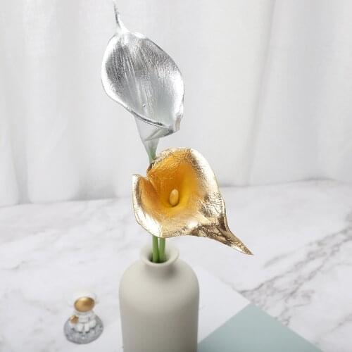 Simulation Plant Artificial Latex Lilies Fake Gold Flower Bouquet Real Touch DIY 36cm PU Garden For Wedding Party Decor Flowers