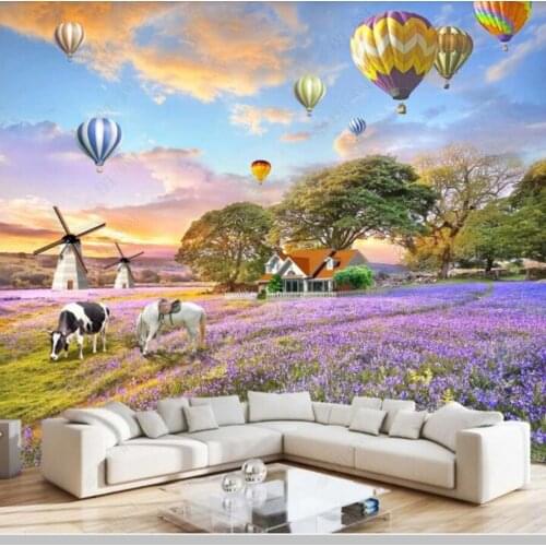 Papel de parede Pastoral lavender flowers natural scenery 3D stereo wallpaper mural,living room tv wall bedroom home decor
