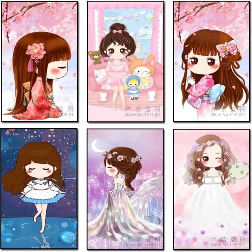 Paris Cartoon Gril DIY Diamond Painting Cross Stitch Needlework Full Square Diamond Mosaic Diamond Embroidery