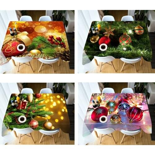 Nordic Style Gold Ball and Festive Candle Rectangular/Round Soft Thickened Cotton Christmas Tablecloth Dustproof Cover Towel