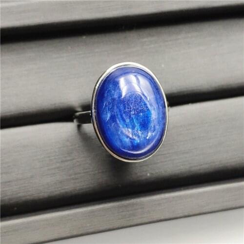 Natural Kyanite Ring Blue Cat Eye Healing Stone Oval Shape Anniversary Party AAAAA 16x14mm Woman Jewelry Luxury Adjustable Ring