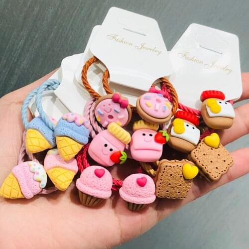 2Pcs/set Girls Ice cream Cake Donuts 3cm Elastic Hair Bands Ponytail Holder Scrunchies Kids Fashion Children Hair Accessories