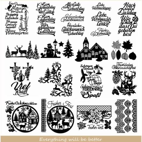 Merry Christmas Lace Sentence Letter House Leaves Deer Flower Animals Tree Snowman Metal Cutting Dies Make Cards Stencils Craft