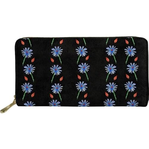 Stylish Black Long Wallets PU Leather Phone Purse Women Zipper Floral Print Cute Wallet for Ladies Girls Coin Money Clutch Bag
