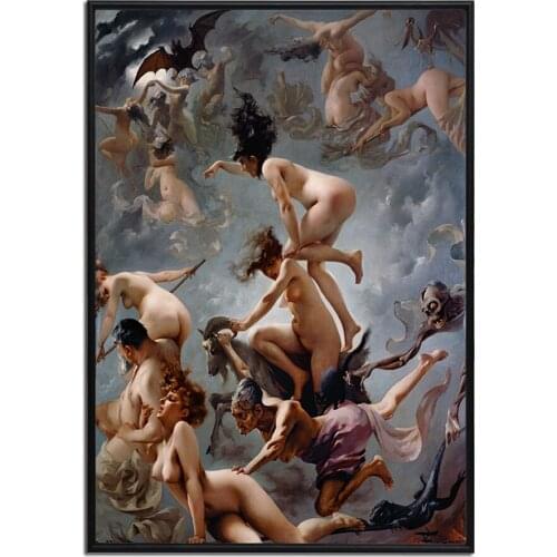 Witches going to Sabbath Vintage Wall Art Poster Canvas Print Painting Wiccan Occult Grotesque Macabre Retro Antique Picture