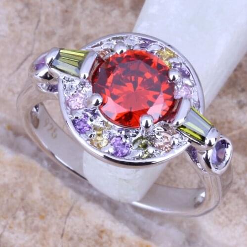 Outstanding Multicolor Red Garnet Silver Plated Womens Ring Size 5 / 6 / 7 / 8 / 9 R0869