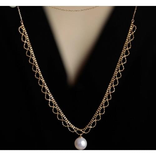 18K Solid Yellow Gold Jewelry(AU750)Women Lace Necklace Choker Chain Natural Akoya Sea Pearl Fashion Lady Fine Jewelry Customize