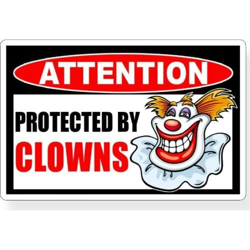 Funny Protected by Clown Sticker Prank Cup Cooler Car Laptop Window Bumper Decal