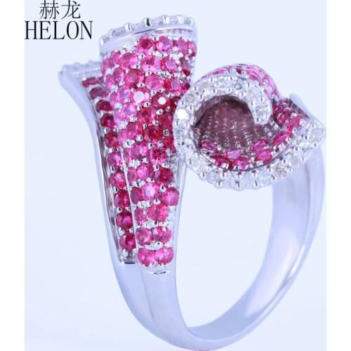 HELON Sterling Silver 925 100% Genuine Natural Diamonds & Rubies Engagement Ring Gemstone Women Trendy Party Fine Jewelry Ring