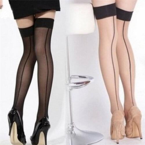 Womens Lace Lingerie Stripe Elastic Stockings Transparent Black Fishnet Stocking Thigh Sheer Tights Embroidery Pantyhose