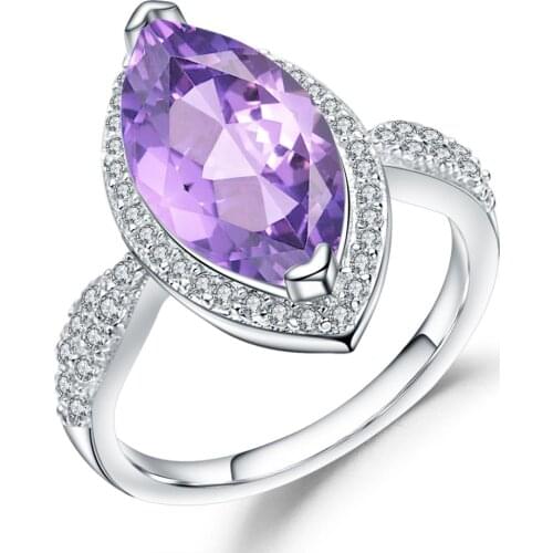 GEMS BALLET 4.34Ct Marquise Natural Amethyst Gemstone Ring 925 Sterling Silver Vintage Ring for Women Engagement Fine Jewelry