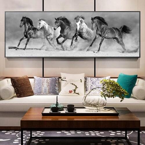 1 Pieces Large Size Black And White Runing Horses Animals Wall Pictures For Living Room Home Decor Posters HD Canvas Paintings
