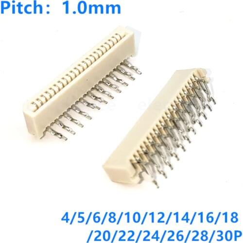 10PCS 1.0mm FPC/FFC Connector LCD Flexible Flat Cable right angle Socket 1.0 Pitch 4 6 8 10 12 14 18 20 22 24 30Pin