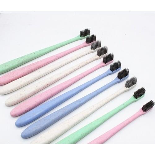 10Pcs/Lot Travel Toothbrush Soft Bamboo Charcoal Wheat Stalk Handle Oral Care Nano-antibacterial Toothbrush Cute Mini Heads