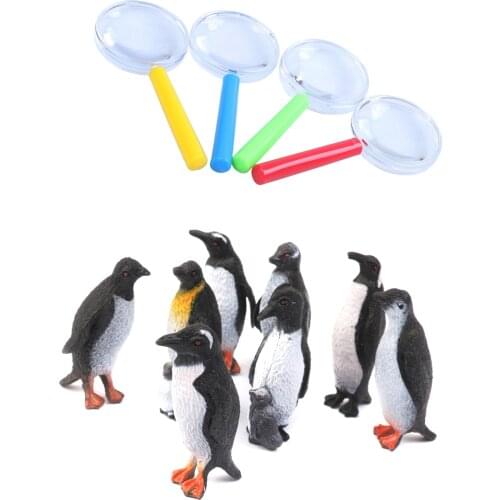 12Pcs Plastic ChildrenS Toys: 8Pcs Penguin Ocean Animal Toy Model Gift & 4Pcs Mini Magnifying Glass Toys