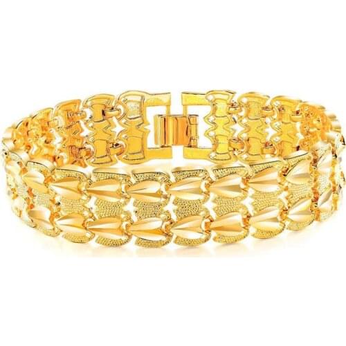 16mm Wristband Chain Link Yellow Gold Filled 2-row Heart Design Womens Mens Bracelet Trendy Jewelry