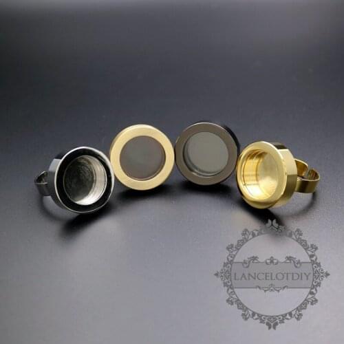 16mm setting bronze,gold,rhodium,gun black round 3mm deep bezel tray floating DIY photo wedding ring blank supplies 1210018