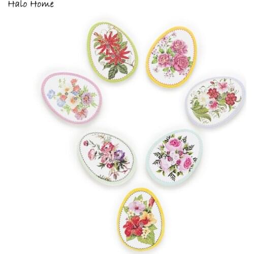 30pcs Printing Egg Flower Pattern Wood Buttons Sewing Scrapbooking Clothing Home Handwork Gift Decor DIY 31x24mm