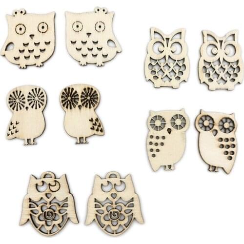 30pcs Owl Shape Pattern Wooden Scrapbooking DIY Handmade Crafts Children DIY Graffiti Home Decor,Style Random