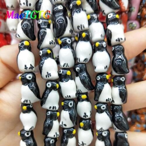 5pcs Penguin Shape Ceramic Beads For Jewelry Making Bracelet Necklace Hand-painted Red Penguin DIY Beads Accessories Wholesale