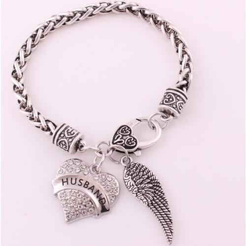 Charm Bracelet For Female Archangel Wing Shape And Heart Pendant Charm HUSBAND Written Good Gift Choose Provide Dropshipping