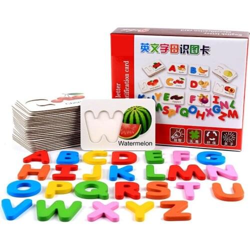 Wooden Early Education Baby Learning ABC Alphabet Letter Cards Cognitive Educational Toys for Kids Fruit Vegetable