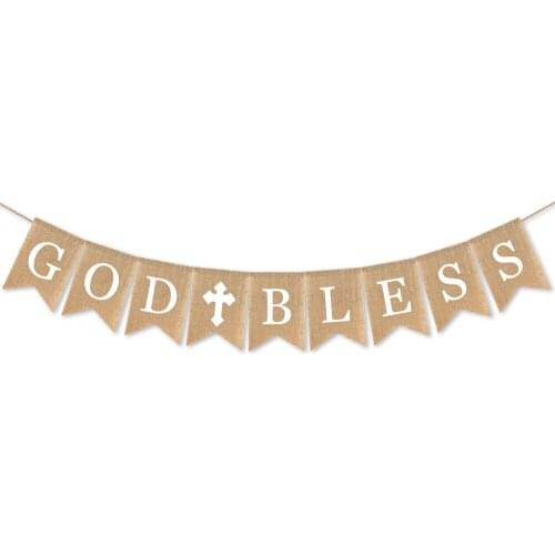 Christian God bless Party Flag Letter Burlap Bunting Banner Flags Candy Bar Wedding Decoration Party Supplies for Baptize