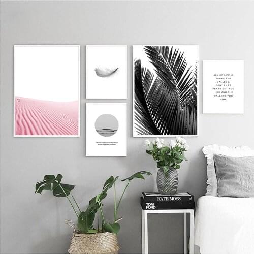 Feather Leaf Canvas Art Poster Print Motivational Landscape Painting Nordic Styel Wall Picture for Living Room