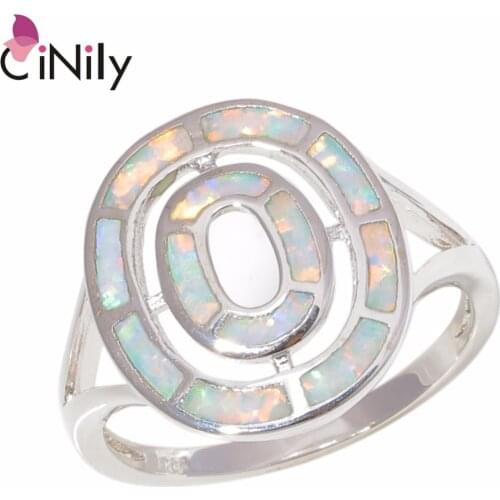 CiNily Created White Fire Opal Silver Plated Ring Wholesale Hot Sell Jewelry for Women Wedding Engagement Ring Size 5-11 OJ9398