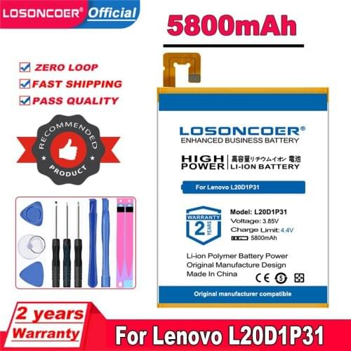 LOSONCOER Top Brand 100% New 5800mAh L20D1P31 Battery For LENOVO Tablet Battery