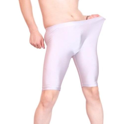 MEISE Mens Wear Brand Fad Male Shorts High Stretch Lycra Spandex Knee Length Trousers Tight Mid-Leg Shorts A Half Leg Trousers
