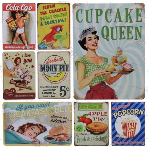30x20cm Metal Plate CUPCAKE QUEEN Retro Beauty Cake Pastry Pattern Metal Logo For Cake Shop Bakery Shop Home Club Bar Decoration