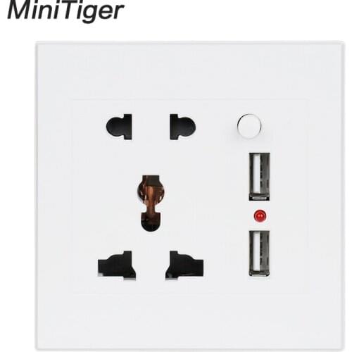 Minitiger Universal Standard Wall Power Socket Dual Switched USB Charging Port For Mobile Phone 2.1A Output LED Power Indicator