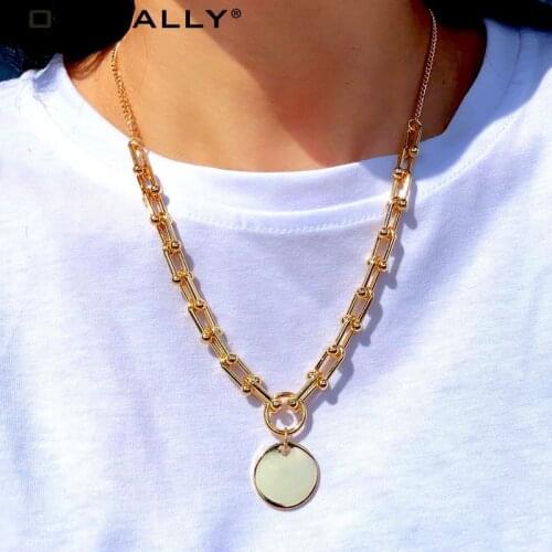 TOTASALLY Fashion Geometric designs Chain Necklaces Gold round Metal Pendant U Chain Collor Necklace Jewelry Anniversary Gift