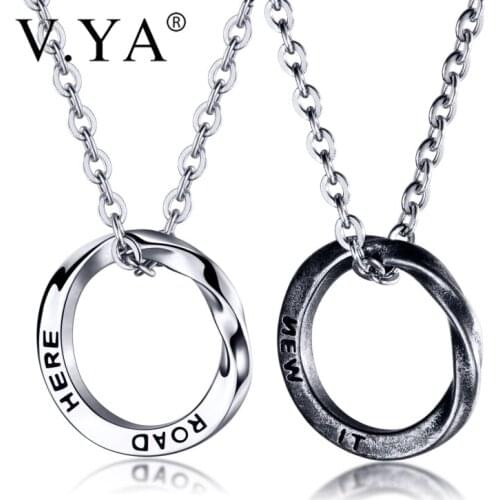 V.YA Men Circle Pendant Necklace High Quality Fashion Custom Engraved Name Stainless Steel For Men Circle can be worn alone