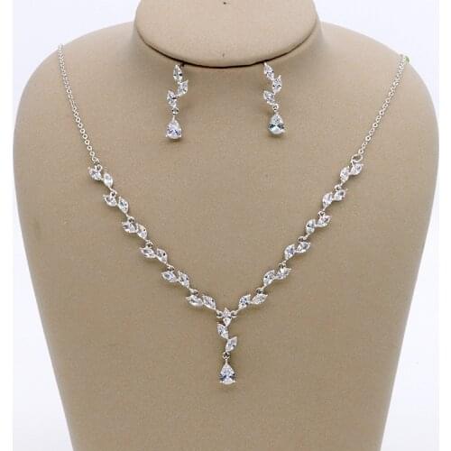 SLBRIDAL Pave Setting Copper Alloy Wedding Cubic Zircon Jewelry Set Bridal CZ Necklace Earring Set Banquet Party Jewelry Women