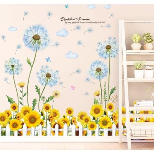 [shijuekongjian] Dandelion Flowers Wall Stickers DIY Sunflowers Plants Wall Sticker for Living Room Kitchen House Decoration