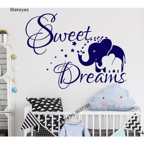 Makeyes Elephant Baby Wall Sticker Home Kids Sweet Dream Wall Decal Qoute Words Wall Decor Vinyl Design Children Baby Decor Q661