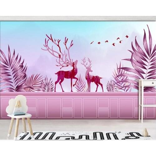 Wall paper 3 d custom mural Cute Princess Elk Watercolor Leaf Childrens Room home decor photo wallpaper in the living room