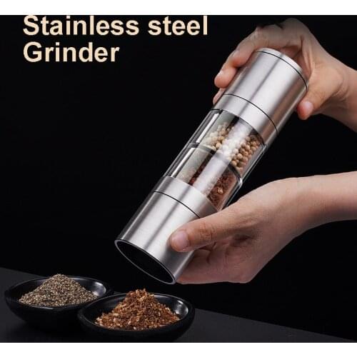 Stainless steel Double head salt and pepper grinder machine pulverizer shakers spice jar condiment bottle pepper grain mill