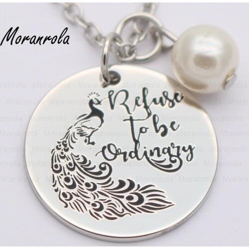 New arried Inspirational Jewelry "Refuse to be Ordinary"copper Necklace Keychain charm Peacock jewelry motivational Graduation