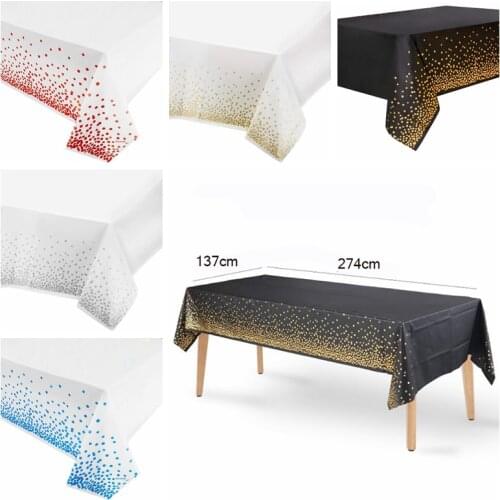 ABS Disposable Bronzing Black Dot Tablecloth Birthday Party Wedding Christmas Table Cover Wipe Covers Rectangle Desk Cloth Decor