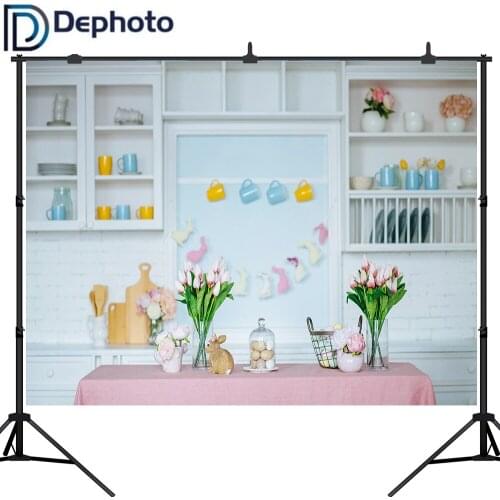 Dephoto Easter Backdrops For Photography Rabbit Bunny Eggs Flowers Party Baby Portrait Photo Backgrounds Photo Studio props