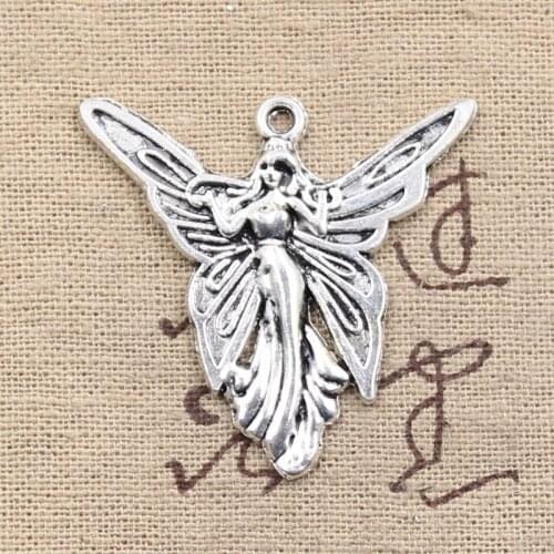 10pcs Charms Butterfly Fairy Angel 38x37mm Antique Bronze Silver Color Pendants DIY Making Findings Handmade Tibetan Jewelry