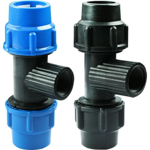 PE Irrigation black blue plastic pe water pipe quick connect, inner wire tee quick connect plastic pipe fittings 20mm/25mm