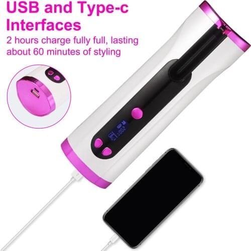 Portable Automatic Curling Iron Wireless Rechargeable Hair Curler Roller Quick Heating Smart Power Off for Wet Dry Hair