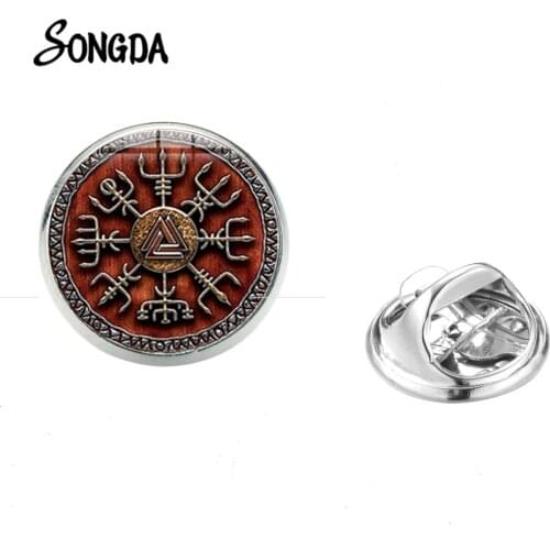 Vegvisir Viking Compass Vintage Brooches High Quality Butterfly Stainless Steel Glass Brooch Mens Amulet Cloth Coat Pin
