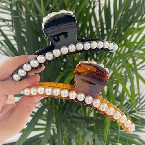 Large Size 12cm Pearl Hair Claw For Women Ladies Makeup Hair Barrettes Hair Accessories Korean Cross Crab Hair Clip Headwear