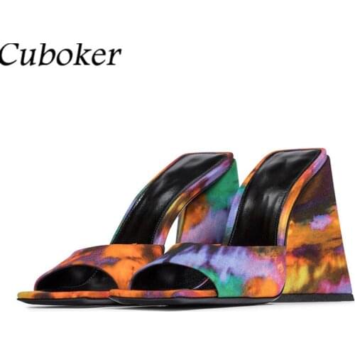 Runway Women Slippers Supper High Heel Slides Summer Stain Party Dress Shoes Woman High Heel Large Size Women Sandalias Mujer