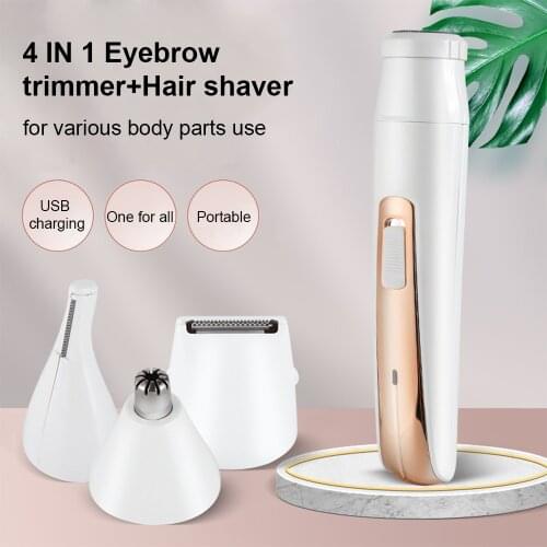 4 in 1 Women Electric Eyebrow Trimmer Epilator Shaver Body Facial Hair Removal Nose Shaving Machine Painless Razor Rechargeable